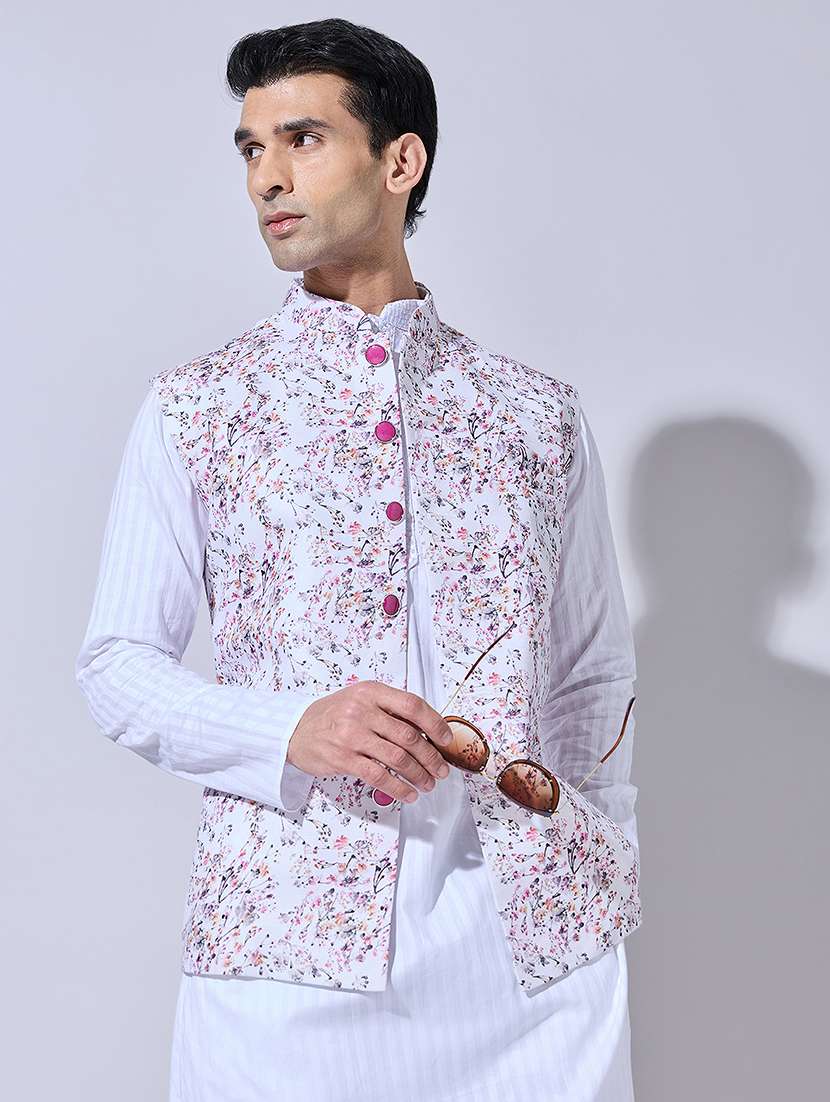 men printed mandarin neck nehru jacket