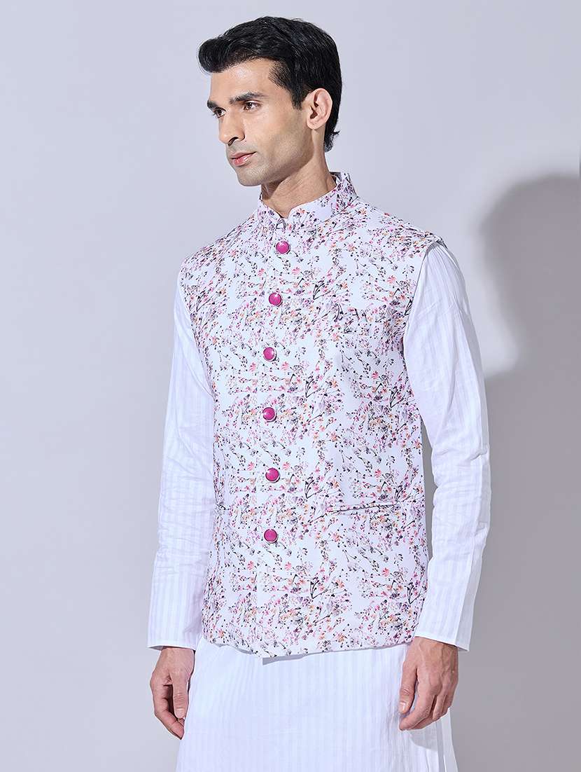 men printed mandarin neck nehru jacket - 22396242 -  Standard Image - 3