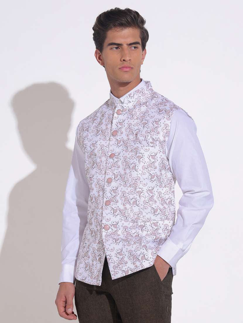 men printed mandarin neck nehru jacket - 22396243 -  Standard Image - 3