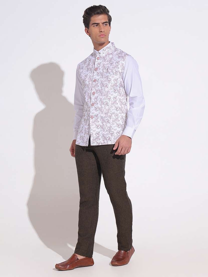 men printed mandarin neck nehru jacket - 22396243 -  Standard Image - 5