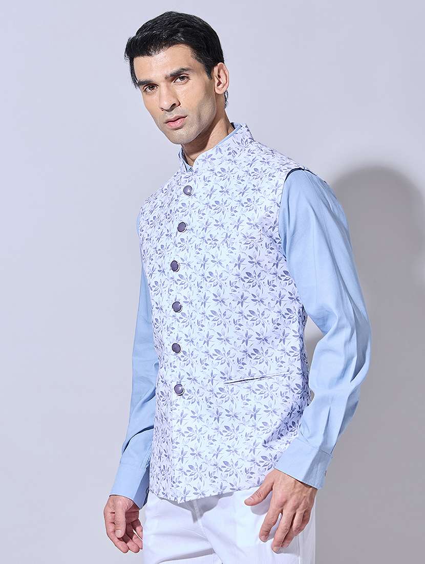 men printed mandarin neck nehru jacket - 22396244 -  Standard Image - 3