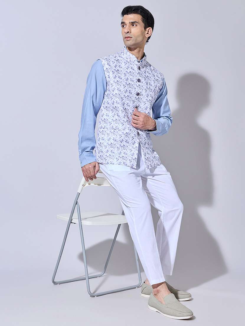 men printed mandarin neck nehru jacket - 22396244 -  Standard Image - 5