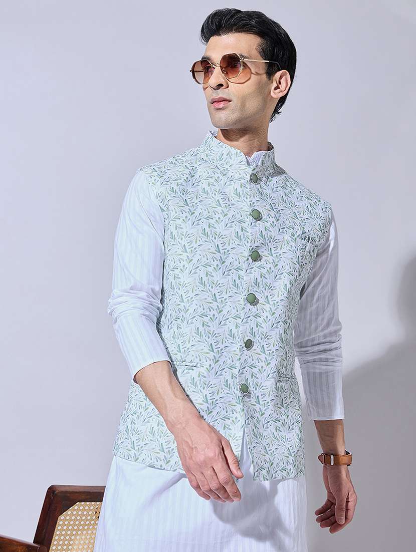men printed mandarin neck nehru jacket