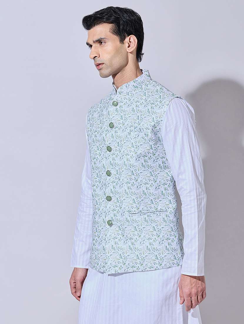 men printed mandarin neck nehru jacket - 22396246 -  Standard Image - 3