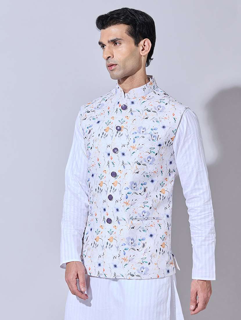 men printed mandarin neck nehru jacket - 22396247 -  Standard Image - 3