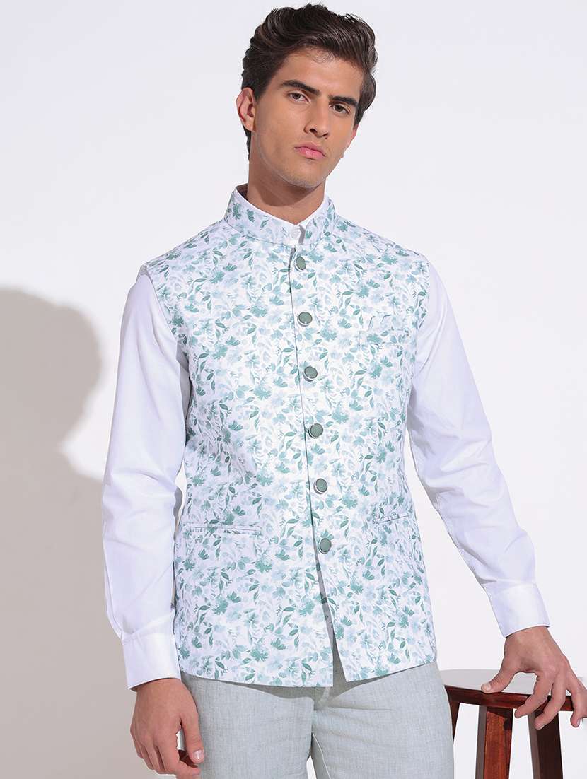 men printed mandarin neck nehru jacket