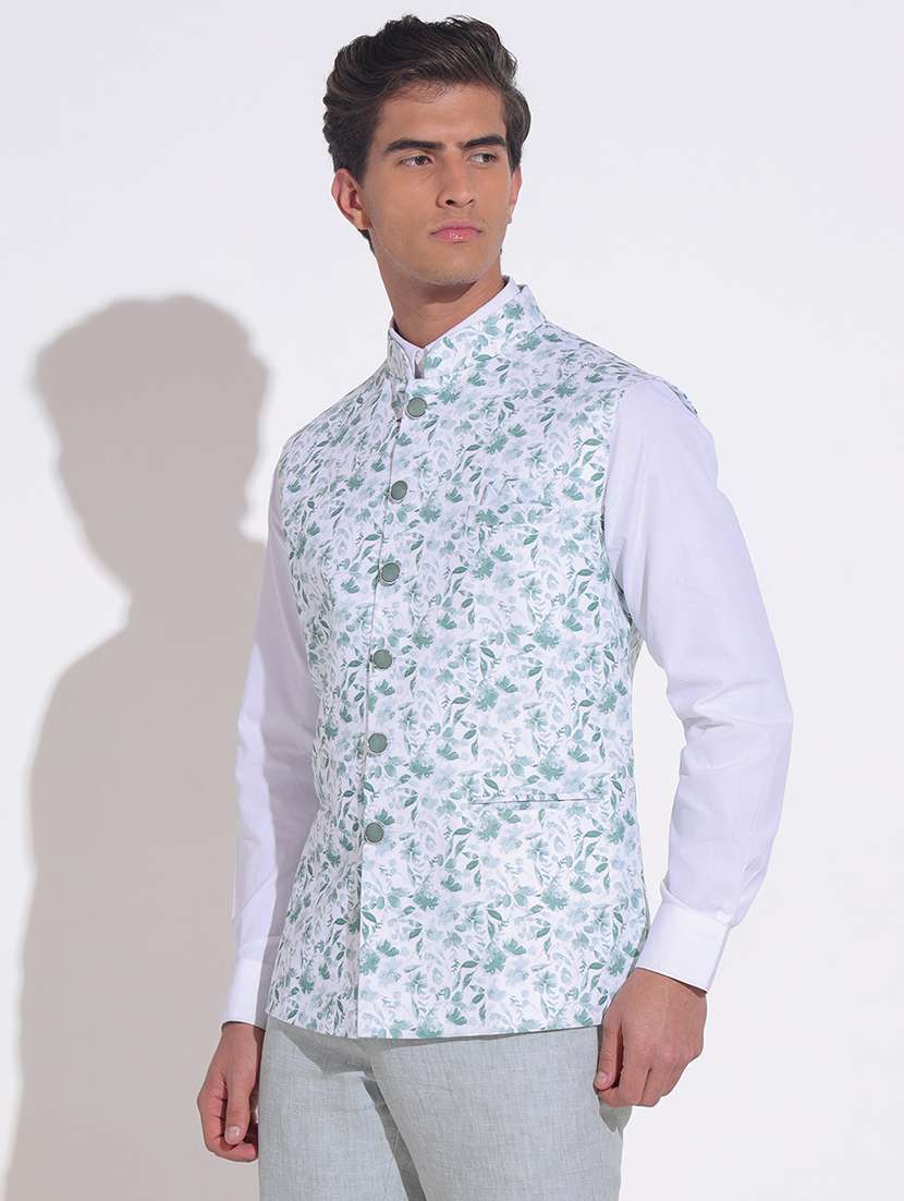 men printed mandarin neck nehru jacket - 22396249 -  Standard Image - 3