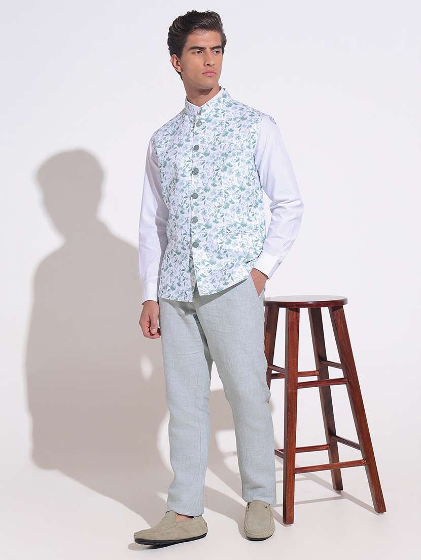 men printed mandarin neck nehru jacket - 22396249 -  Standard Image - 5