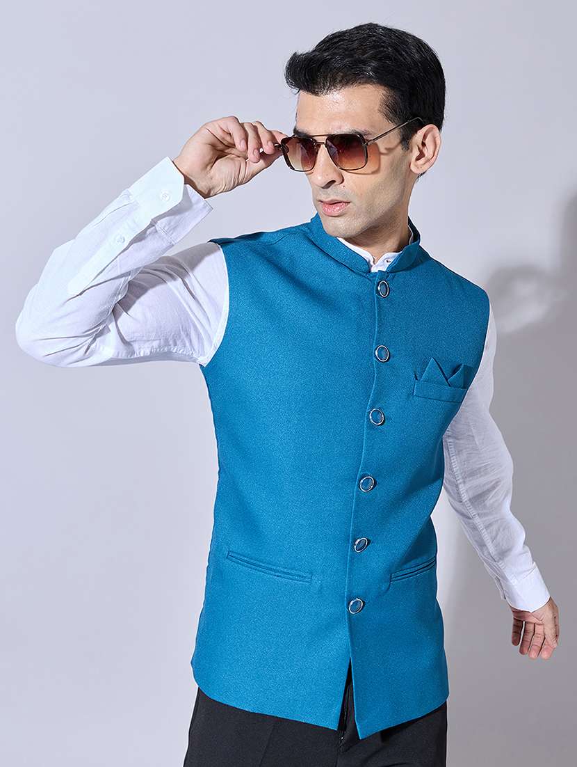 men solid mandarin neck nehru jacket