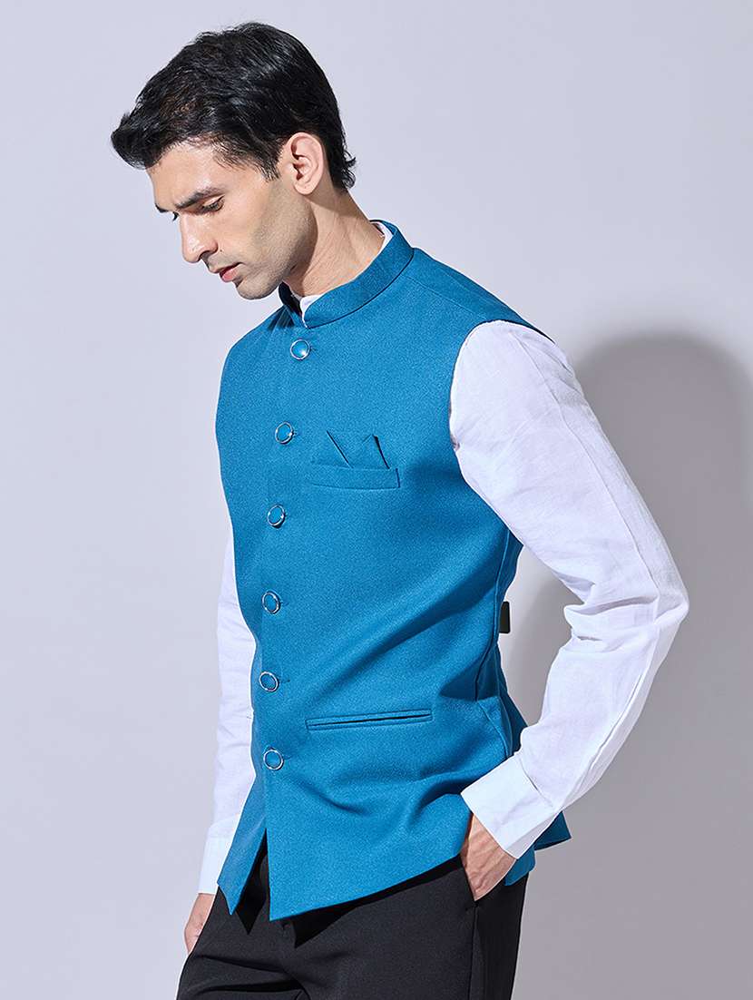 men solid mandarin neck nehru jacket - 22396250 -  Standard Image - 3