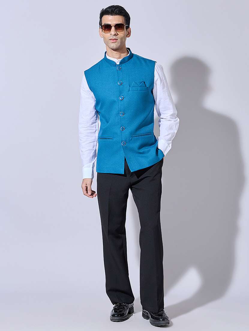 men solid mandarin neck nehru jacket - 22396250 -  Standard Image - 5