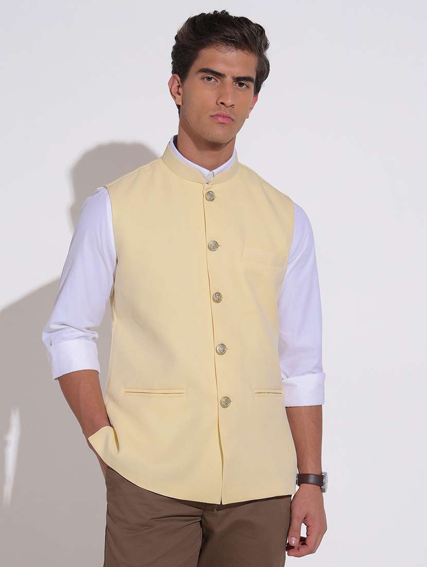 men solid mandarin neck nehru jacket
