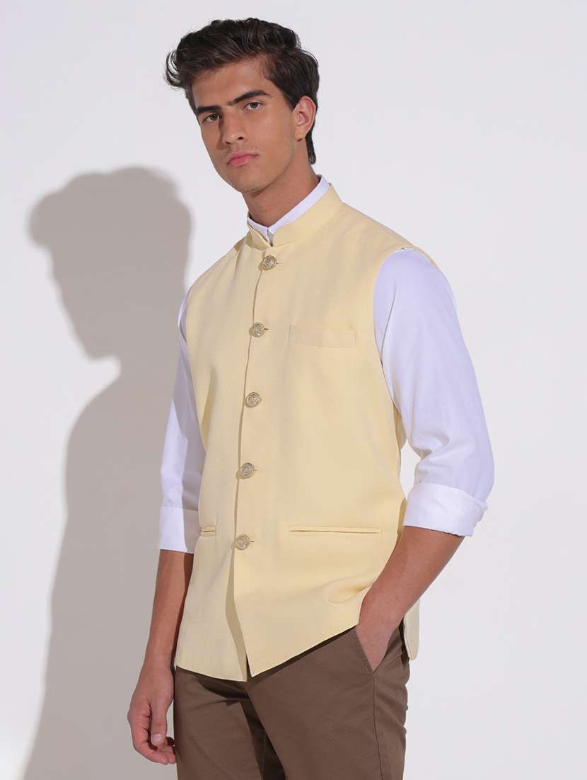 men solid mandarin neck nehru jacket - 22396251 -  Standard Image - 3