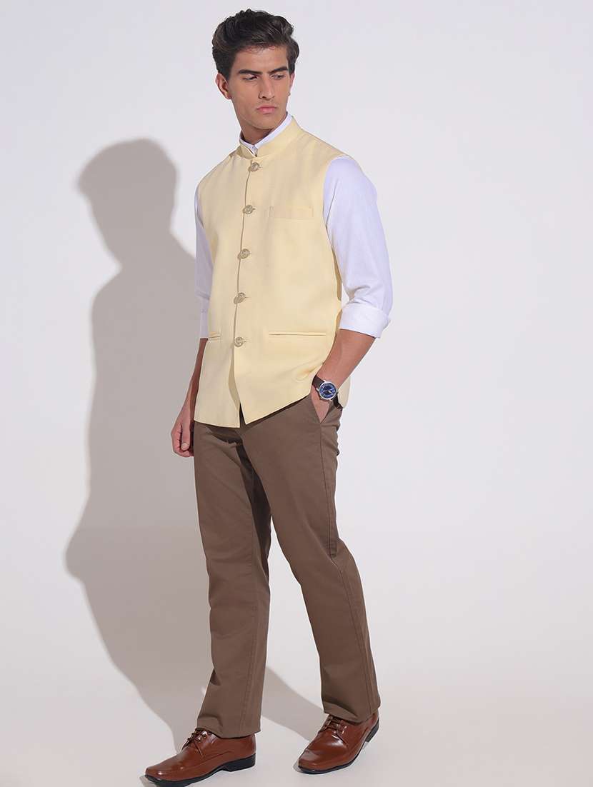 men solid mandarin neck nehru jacket - 22396251 -  Standard Image - 5