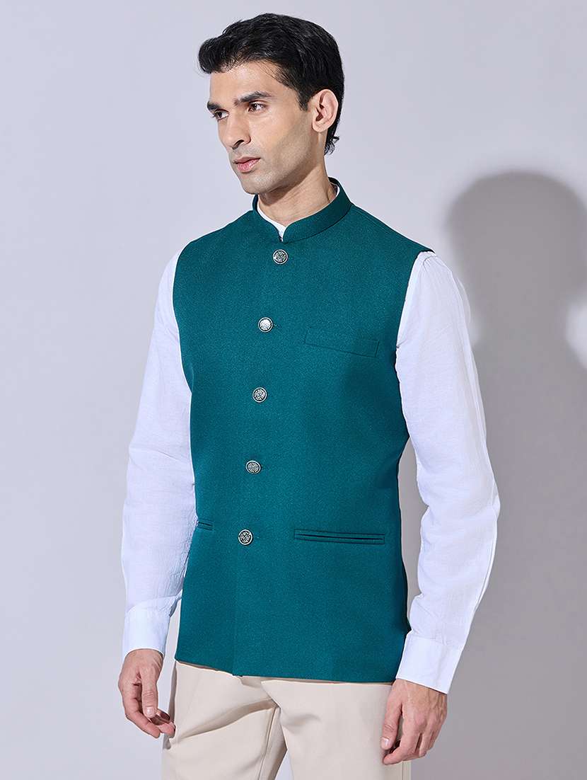 men solid mandarin neck nehru jacket - 22396252 -  Standard Image - 3