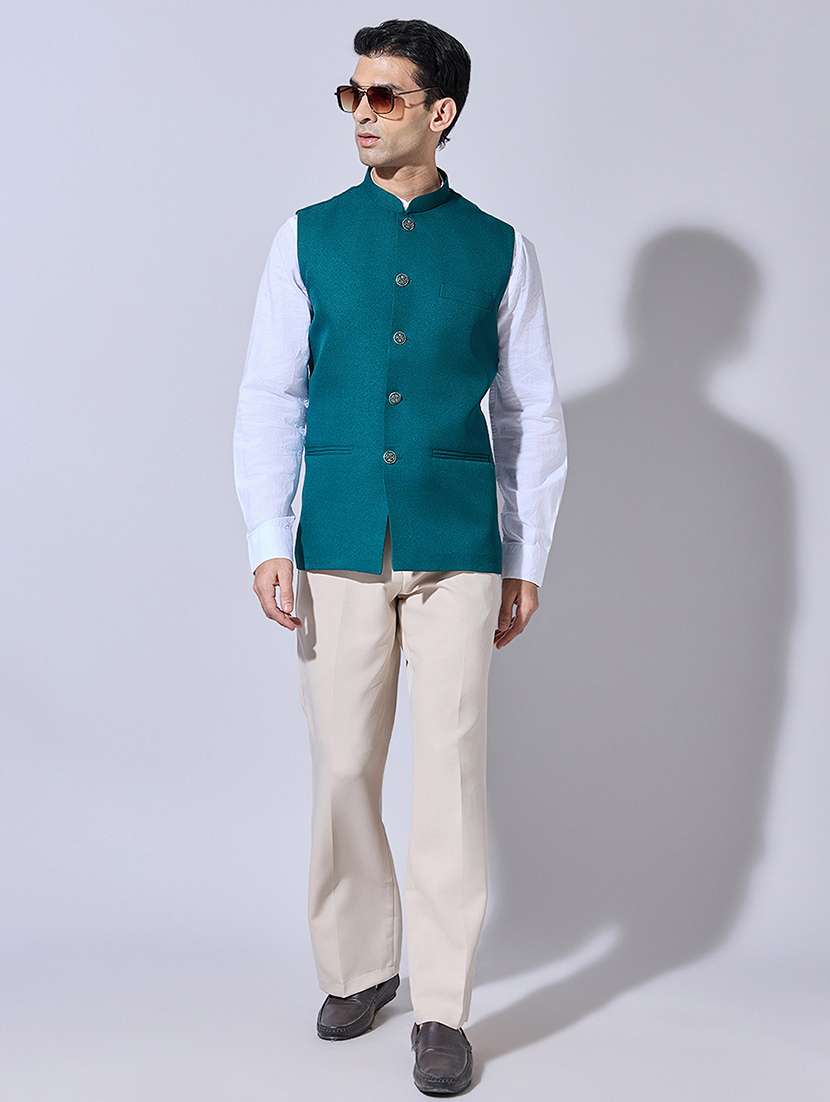 men solid mandarin neck nehru jacket - 22396252 -  Standard Image - 5