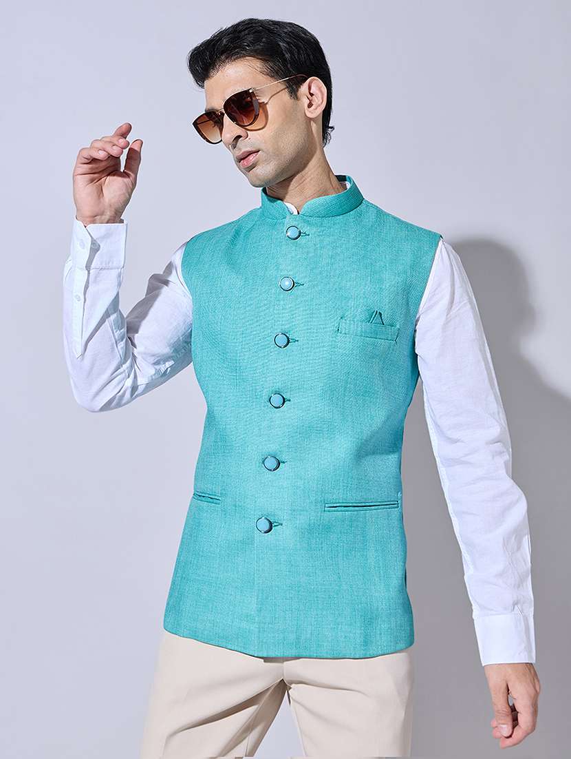 men solid mandarin neck nehru jacket