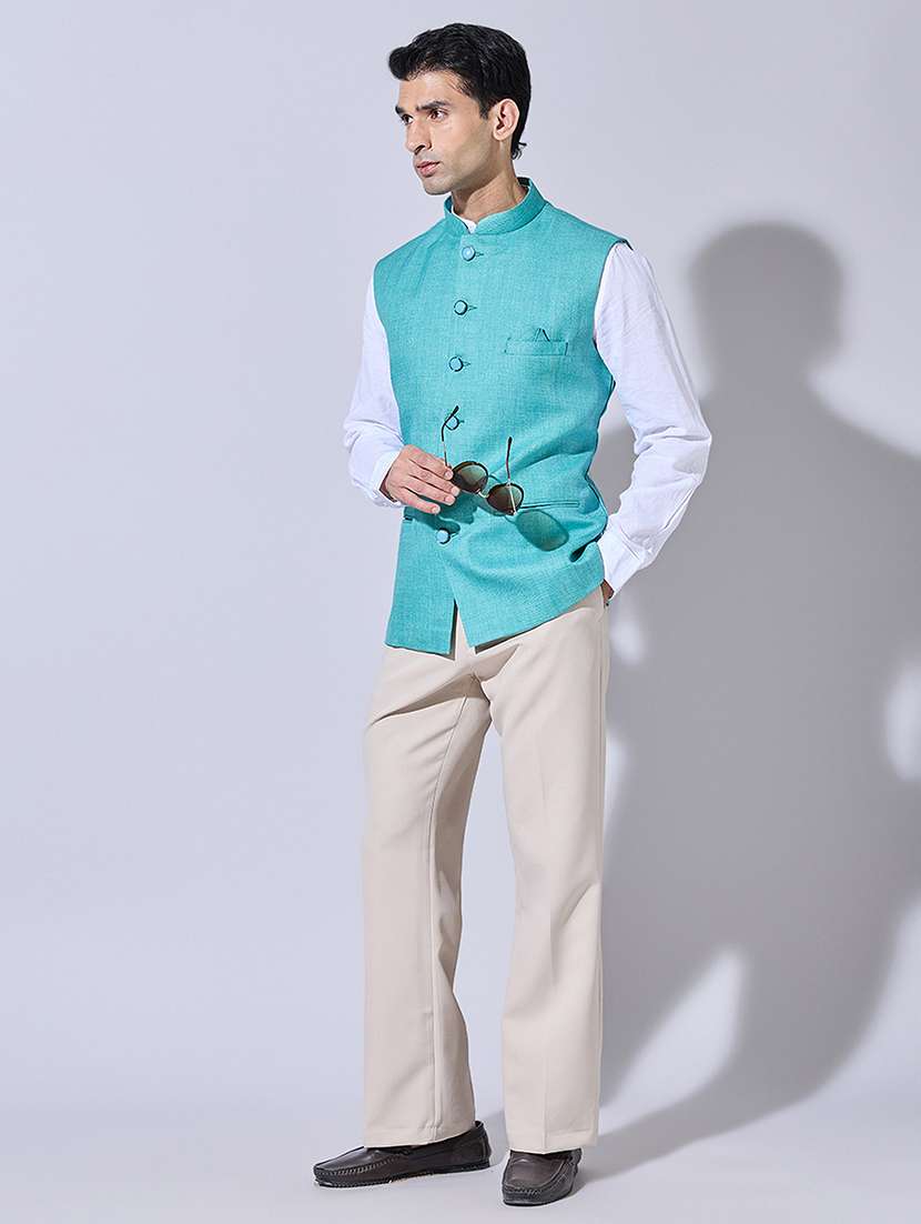 men solid mandarin neck nehru jacket - 22396253 -  Standard Image - 5