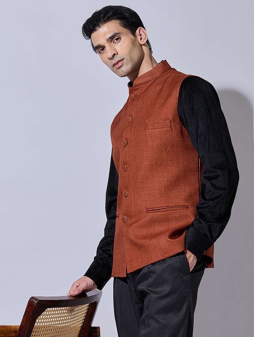 men solid mandarin neck nehru jacket