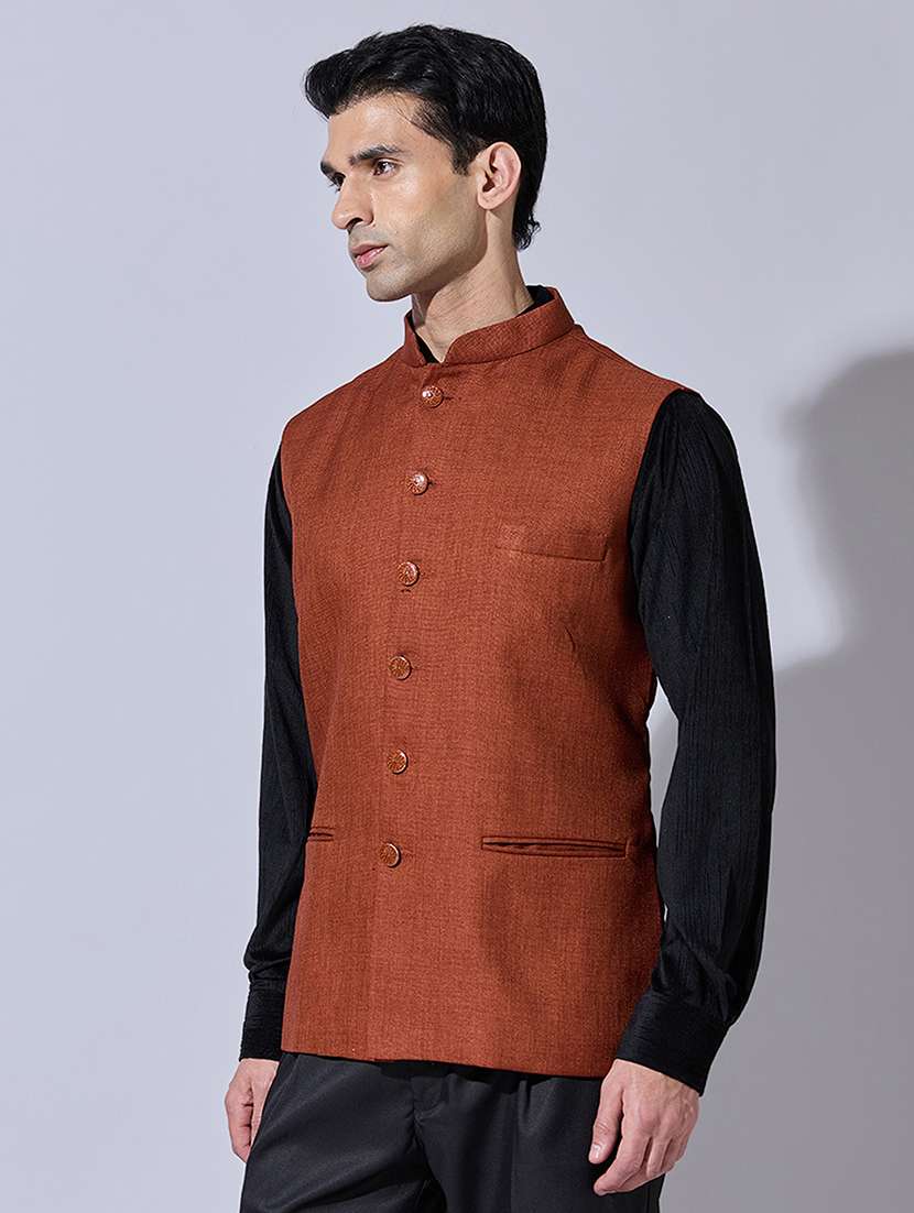 men solid mandarin neck nehru jacket - 22396254 -  Standard Image - 3