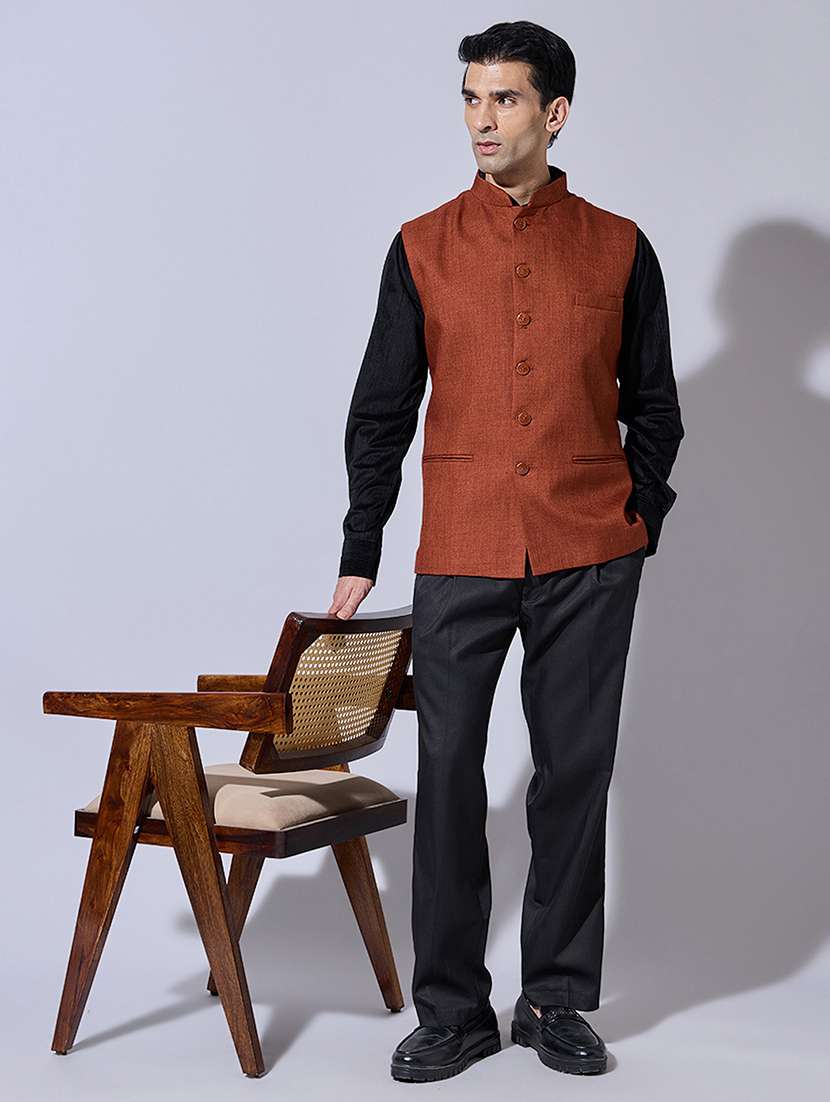 men solid mandarin neck nehru jacket - 22396254 -  Standard Image - 5