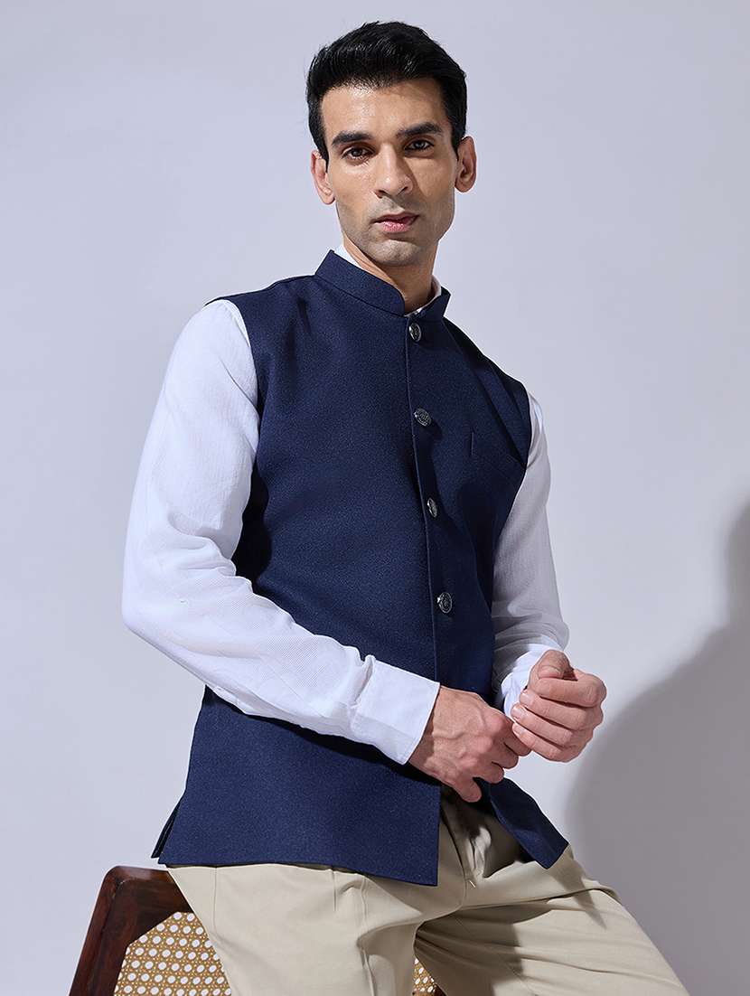 men solid mandarin neck nehru jacket