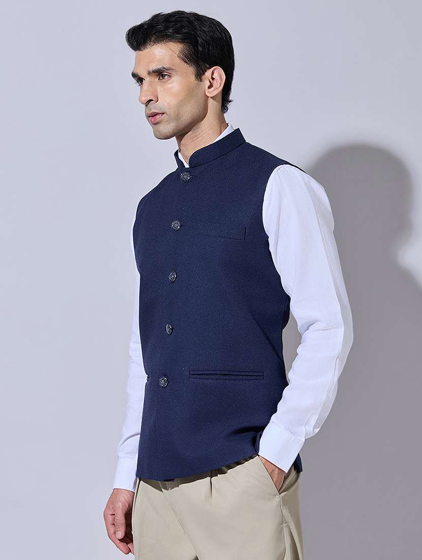 men solid mandarin neck nehru jacket - 22396255 -  Standard Image - 3