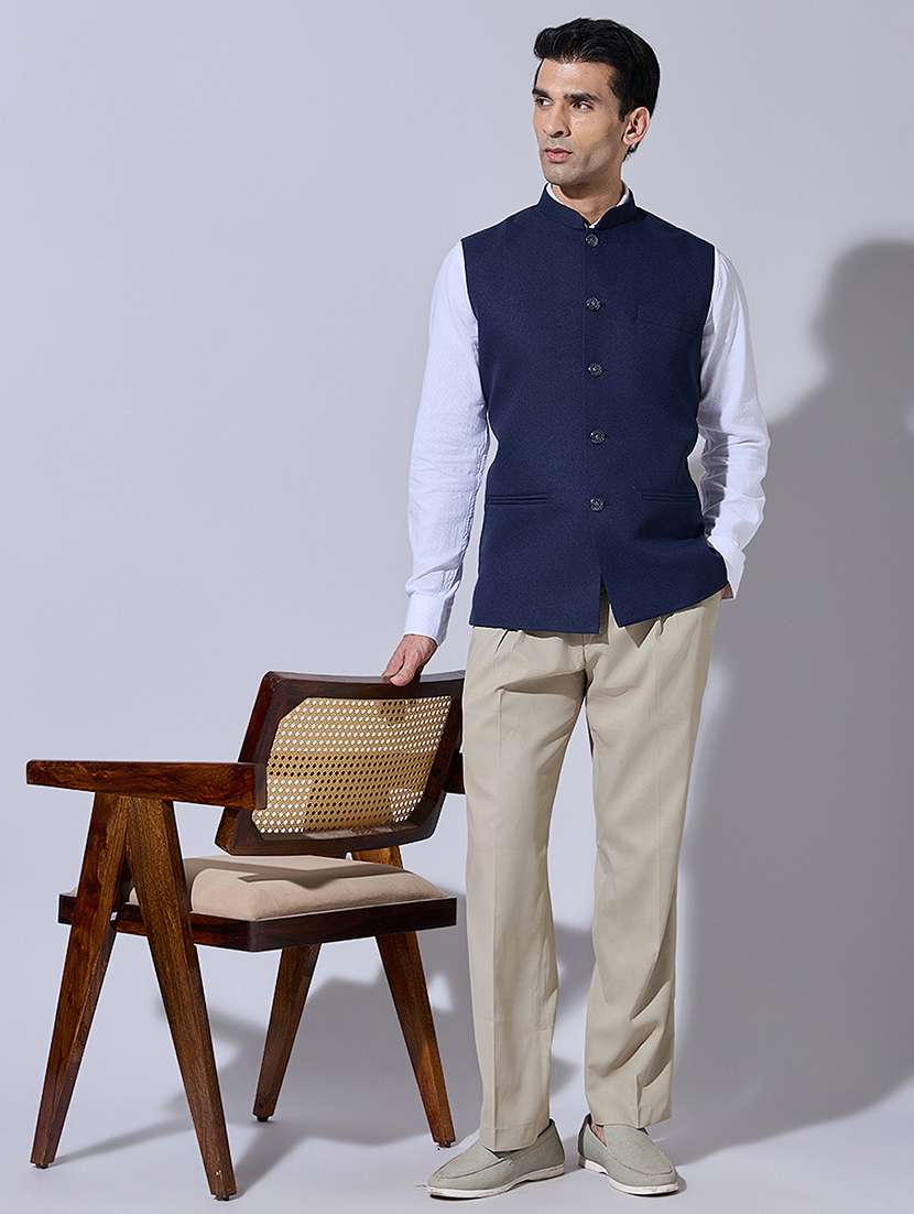 men solid mandarin neck nehru jacket - 22396255 -  Standard Image - 5