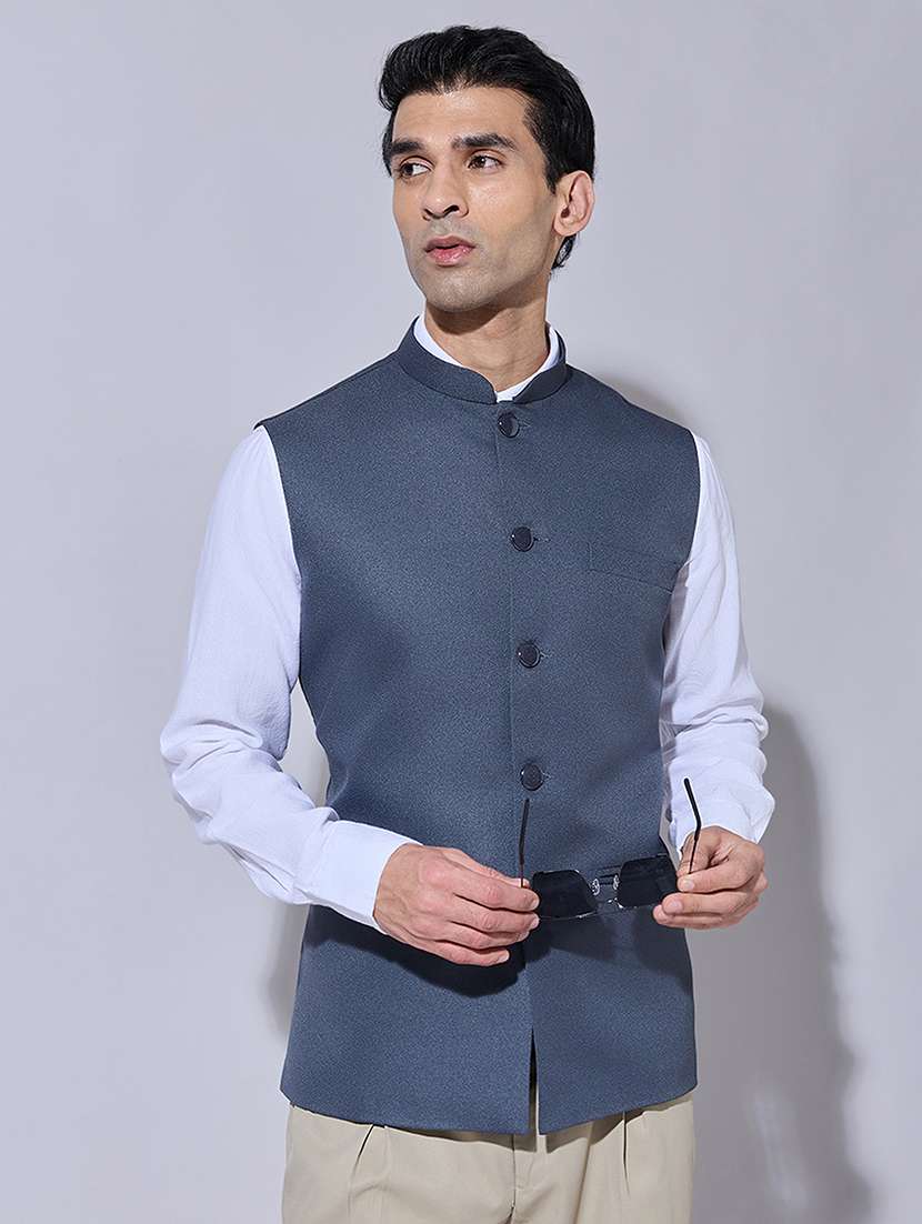 men solid mandarin neck nehru jacket