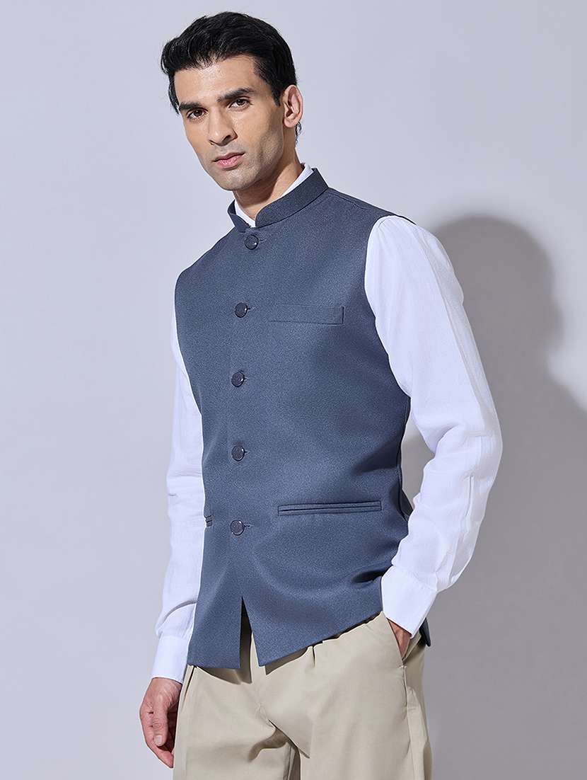 men solid mandarin neck nehru jacket - 22396256 -  Standard Image - 3