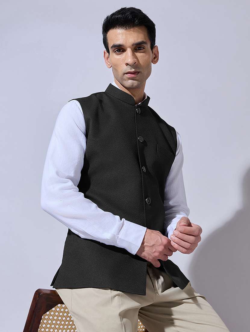 men solid mandarin neck nehru jacket
