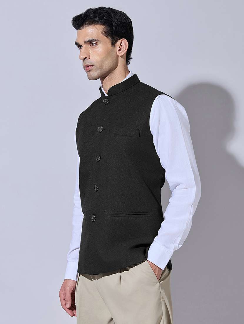 men solid mandarin neck nehru jacket - 22396257 -  Standard Image - 3