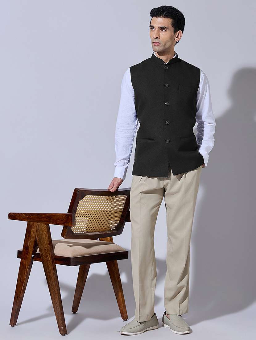 men solid mandarin neck nehru jacket - 22396257 -  Standard Image - 5