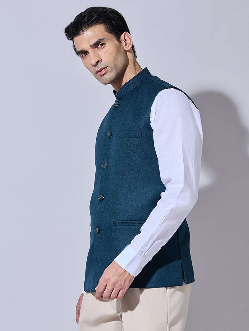 Men Solid Mandarin Neck Nehru Jacket - 22396258 -  Standard Image - 3