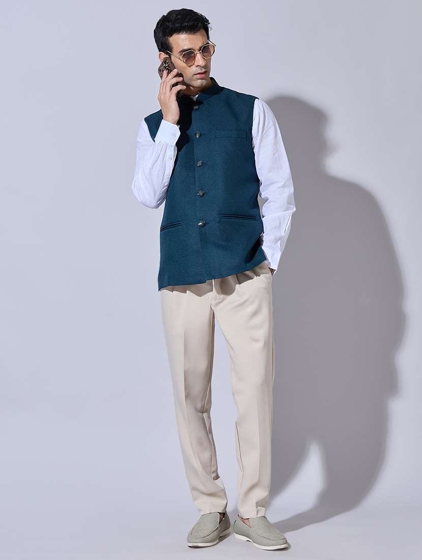 Men Solid Mandarin Neck Nehru Jacket - 22396258 -  Standard Image - 5