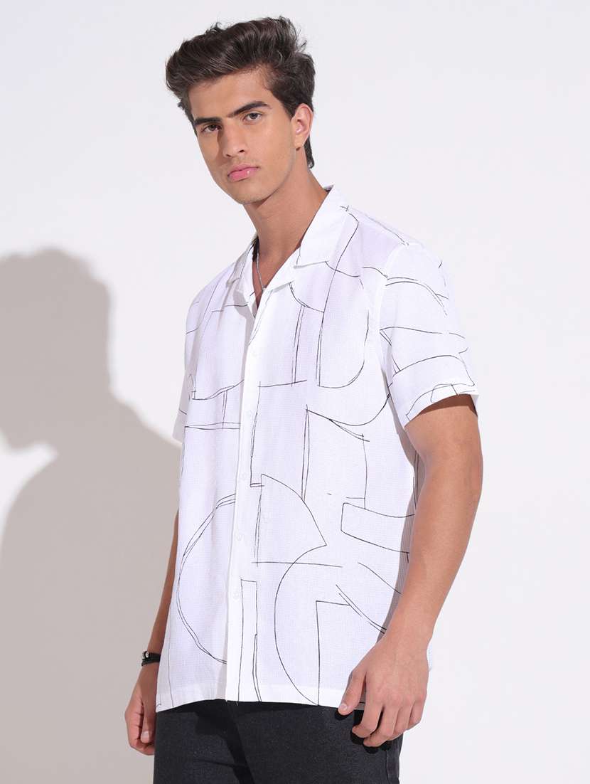 men printed short sleeve regular fit casual shirt - 22396259 -  Standard Image - 3