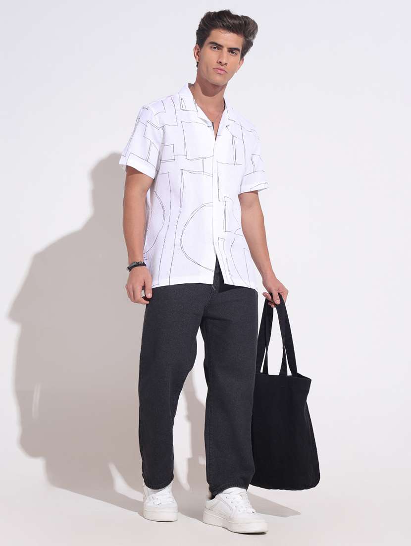 men printed short sleeve regular fit casual shirt - 22396259 -  Standard Image - 5