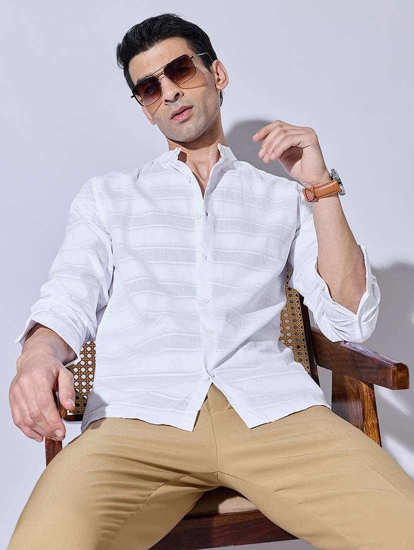 men striped long sleeve regular fit casual shirt