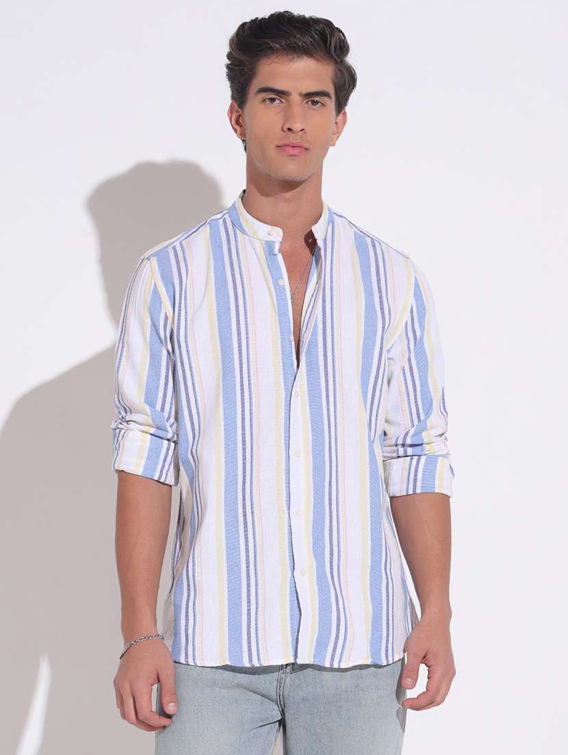 men striped long sleeve regular fit casual shirt