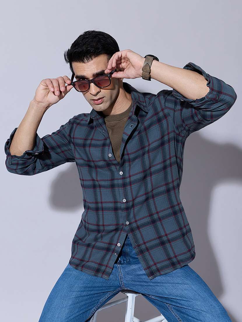 men checkered long sleeve regular fit casual shirt