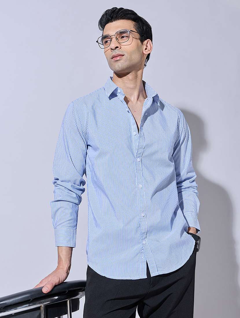 men striped long sleeve regular fit casual shirt