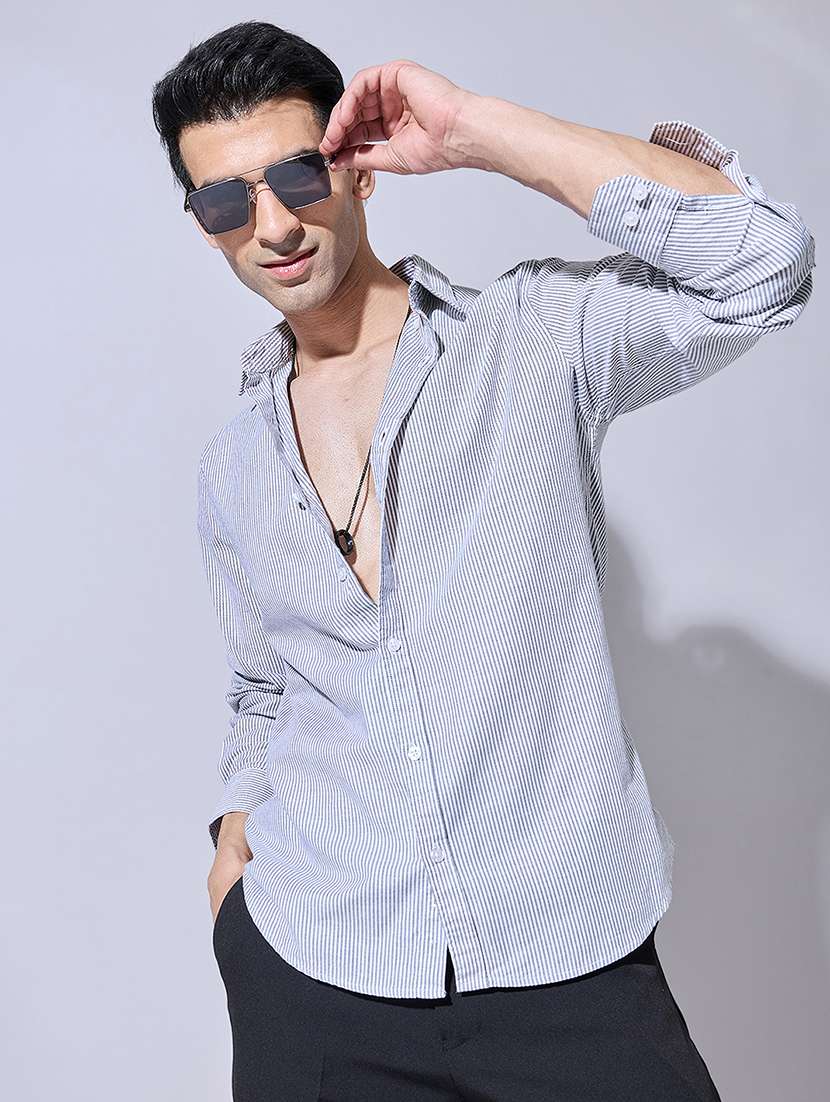 men striped long sleeve regular fit casual shirt