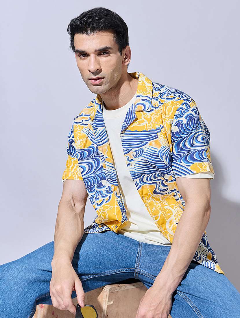 men printed short sleeve regular fit casual shirt