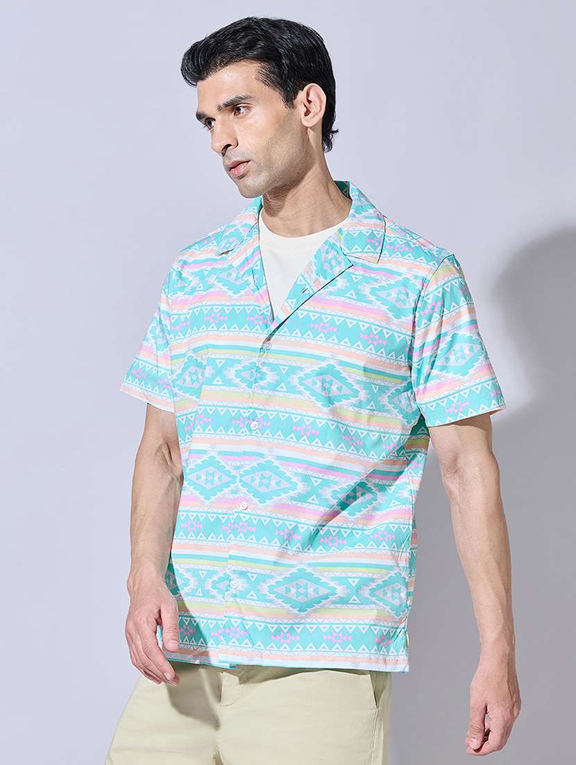 men printed short sleeve regular fit casual shirt - 22396282 -  Standard Image - 3