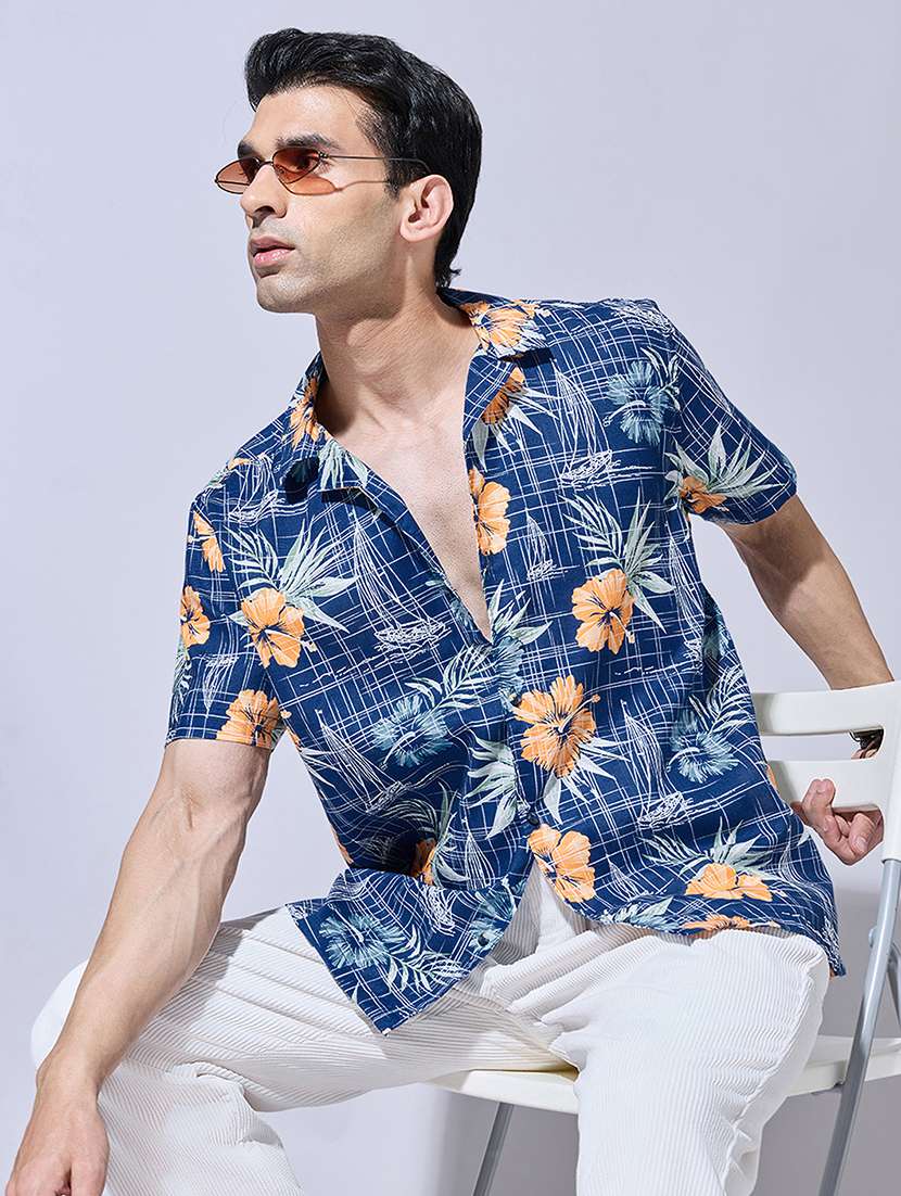 men printed short sleeve regular fit casual shirt