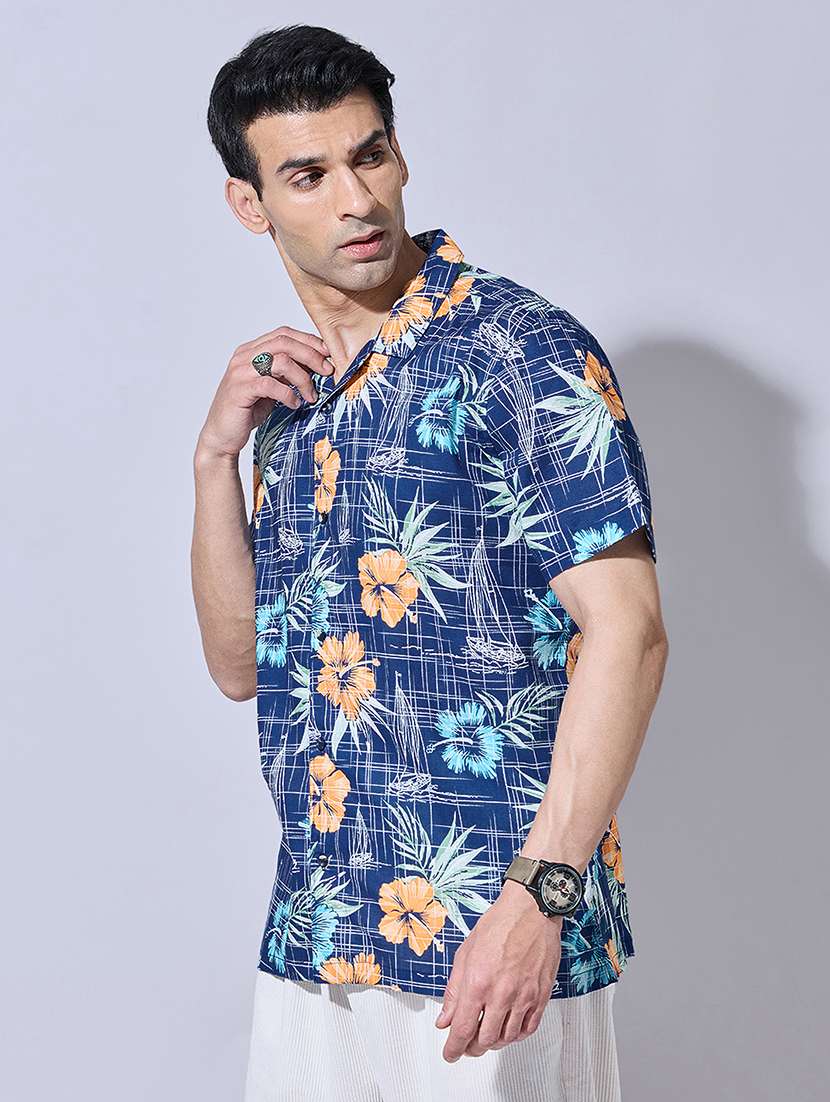 men printed short sleeve regular fit casual shirt - 22396285 -  Standard Image - 3