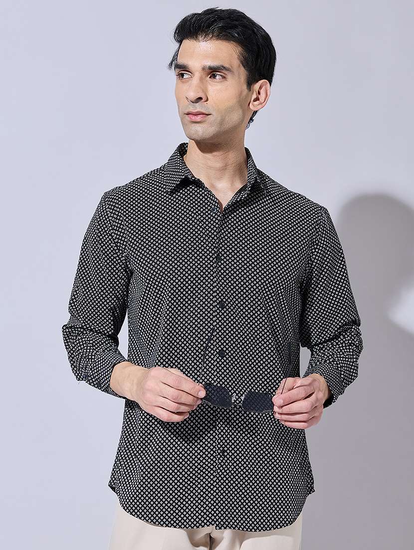 men printed long sleeve regular fit casual shirt