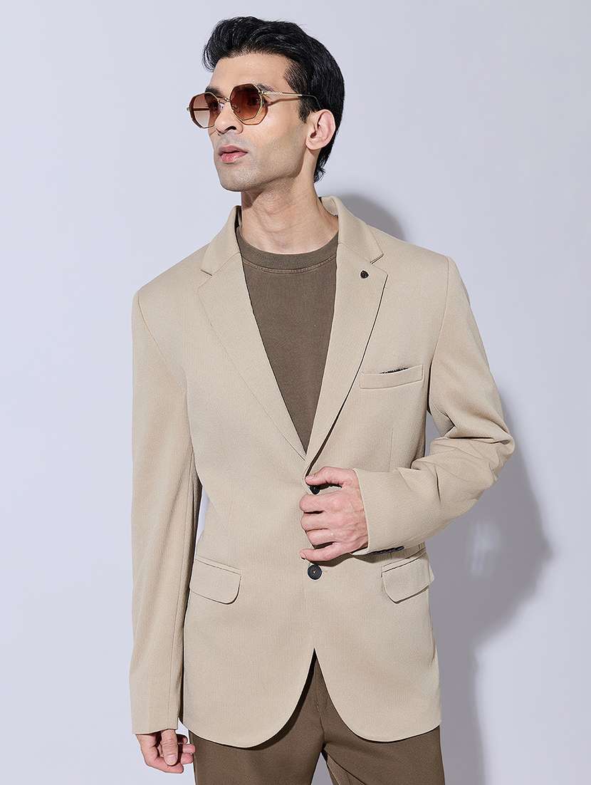 men solid lapel collar single breasted blazer