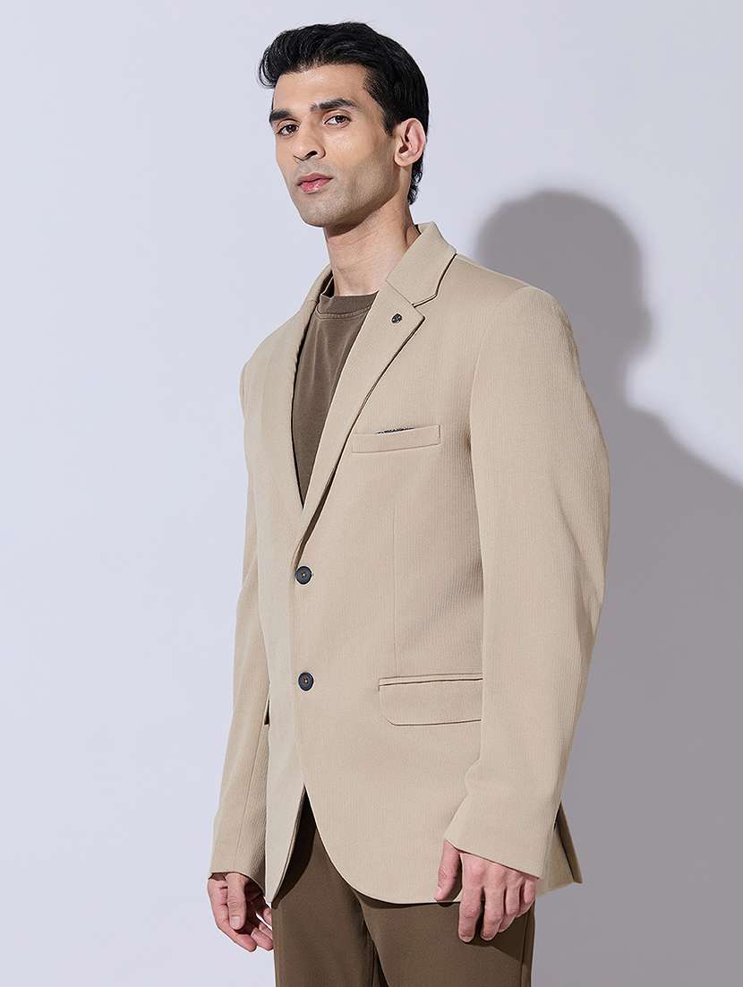 men solid lapel collar single breasted blazer - 22396291 -  Standard Image - 3
