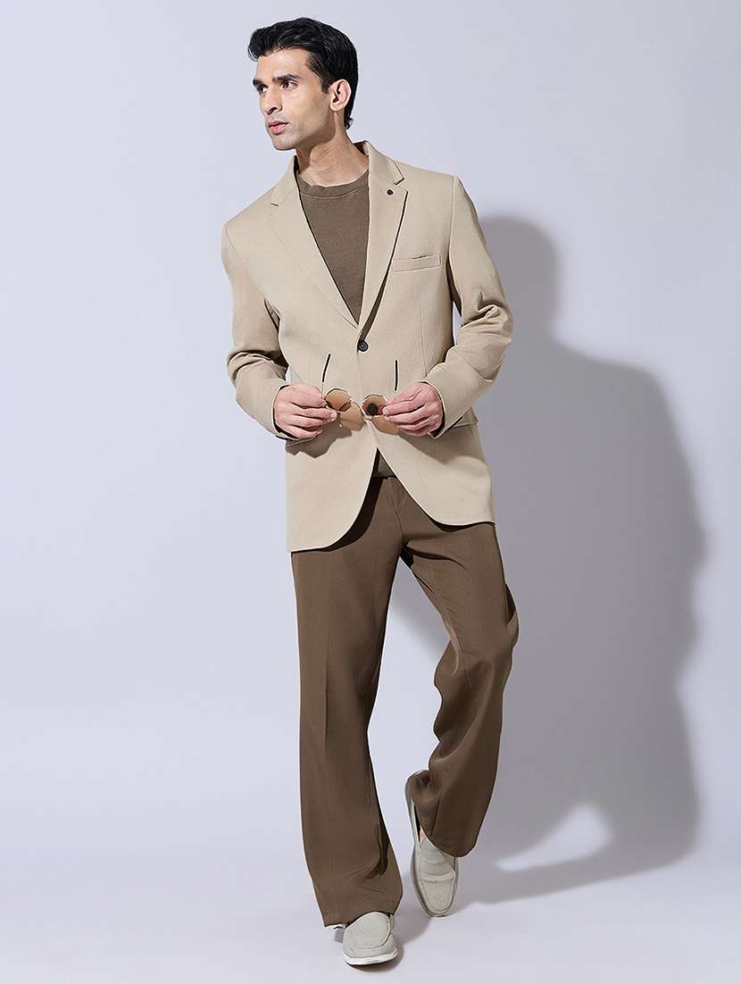 men solid lapel collar single breasted blazer - 22396291 -  Standard Image - 5